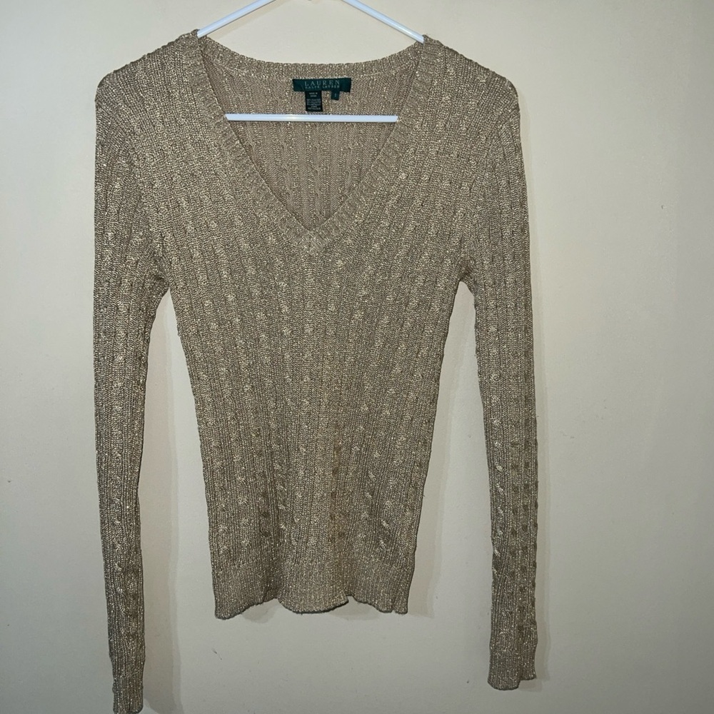 Ralph Lauren Silk Sweater Women S Gold Pullover Fishermans Preppy Classic Casual